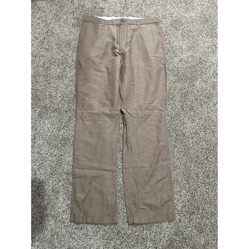 Banana Republic Gavin Straight Leg Linen Cotton Chino Pants Brown Mens 33x32